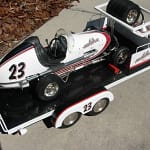 Scale model race car and trailer